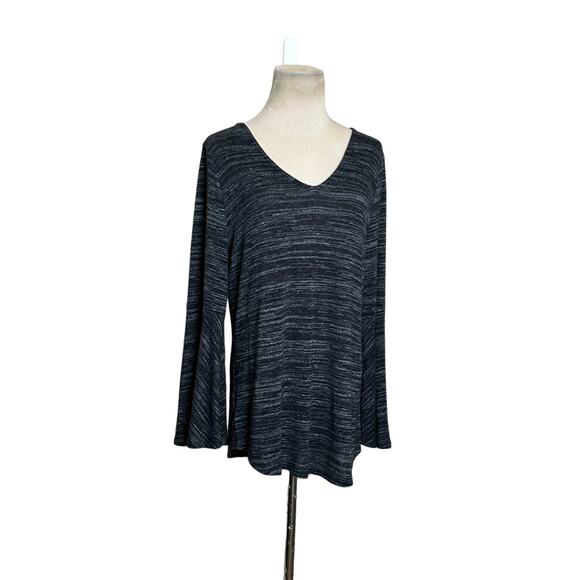 Loft marbled black v neck flare sleeves open back top size M - Picture 8 of 11